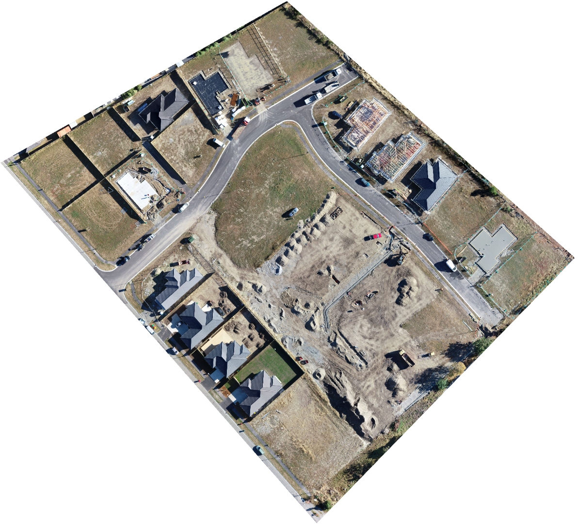 Rolleston subdivision aerial view showing new homes and road infrastructure